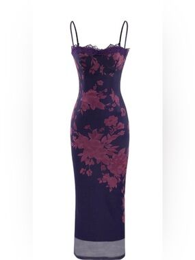 MICAS floral print maxi Dress in Purple and Pink with slit - S